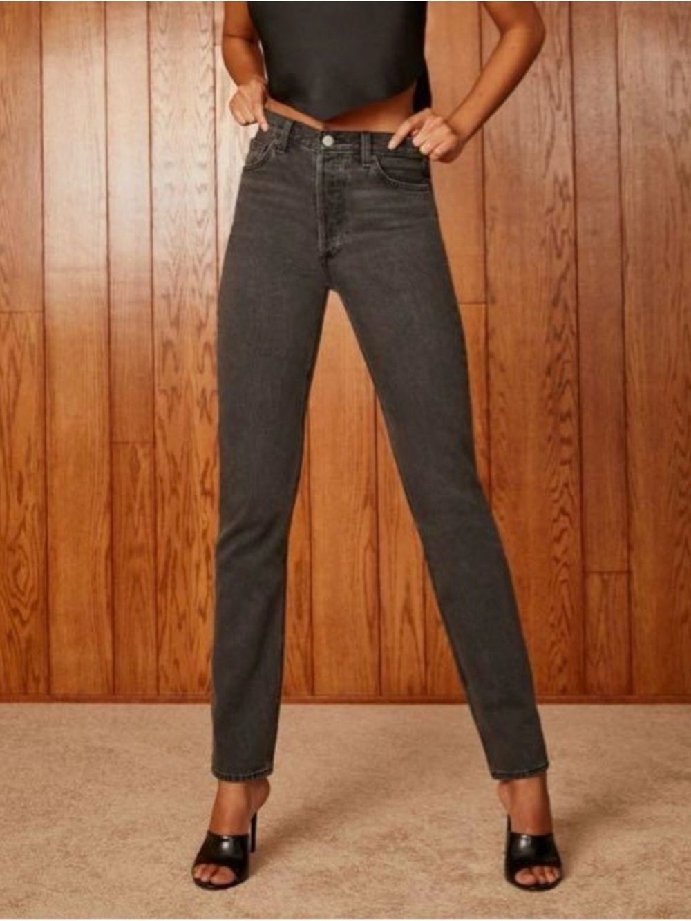 Aritzia Denim Forum The Nina Super High Cigarette Black Jeans Size 25 30L